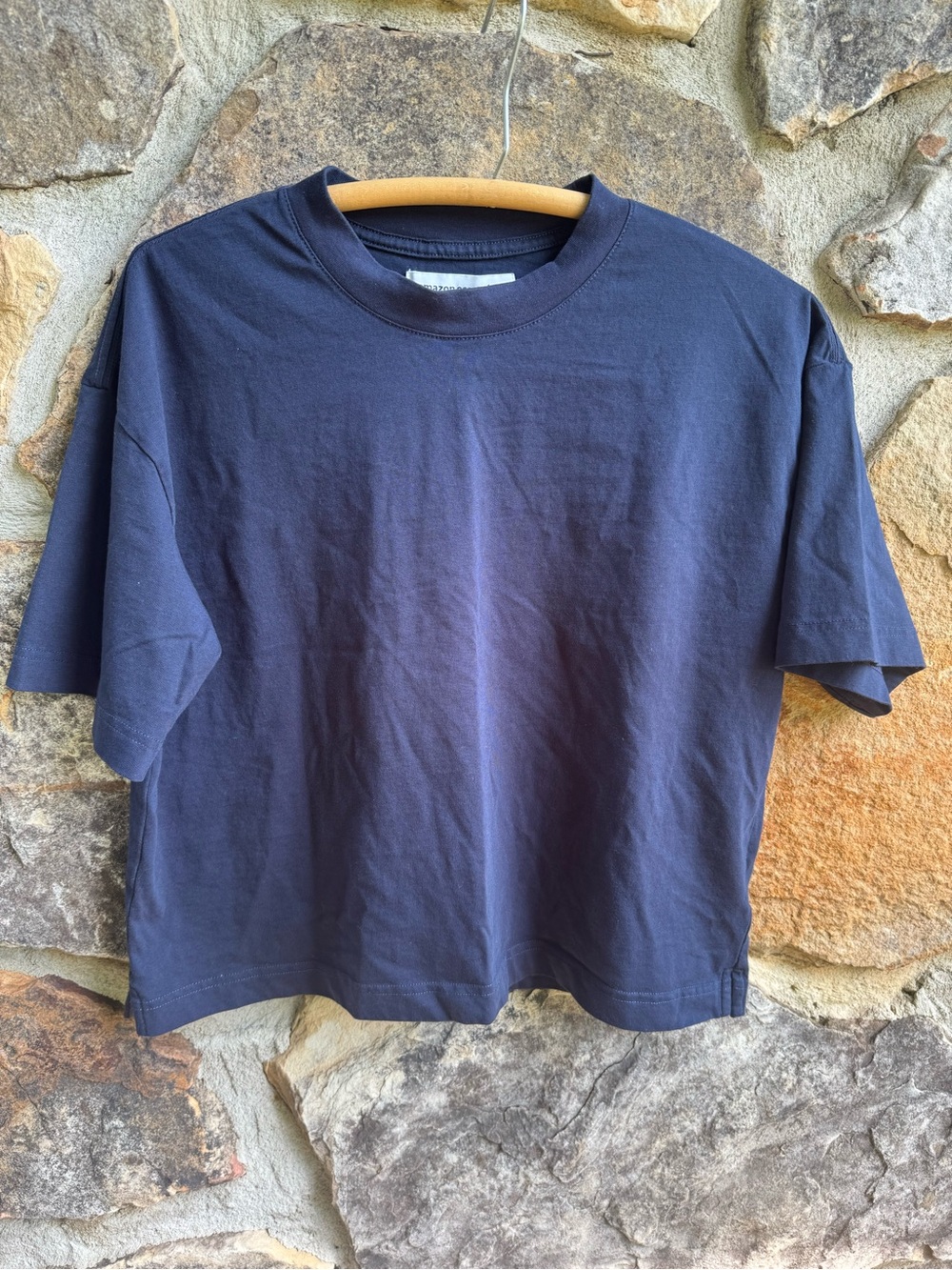Amazon Essentials Navy Boxy Cropped 100% Cotton Short-Sleeve Crewneck T-Shirt M